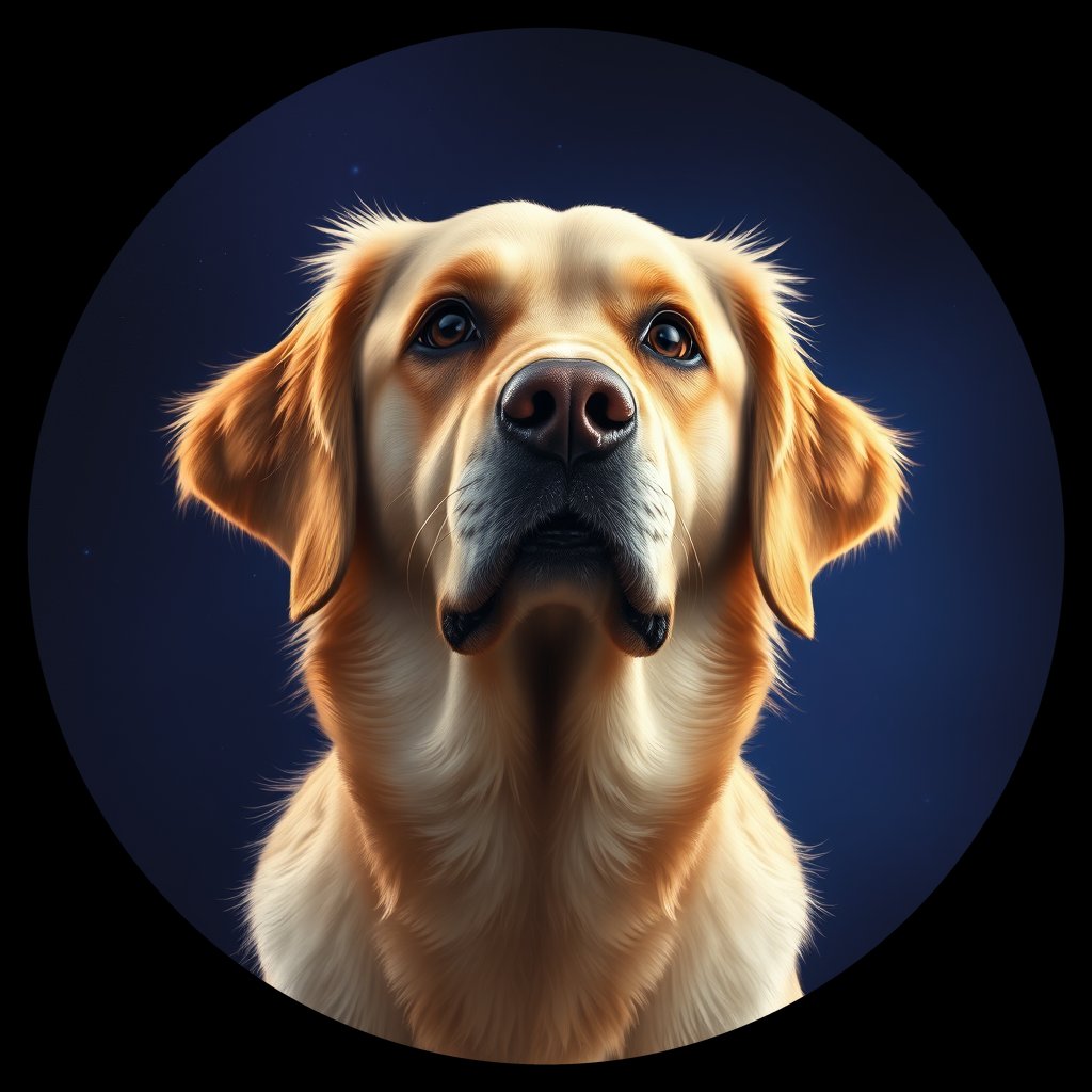 Cosmic medallion portrait of GRLS_grlsSI5C80NN, a Golden Retriever