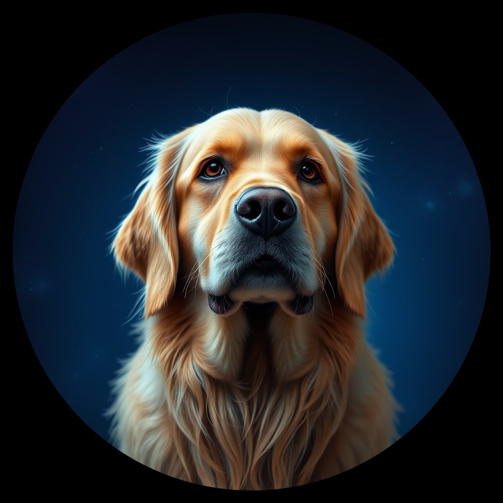 Cosmic medallion portrait of GRLS_grlsSIUOU188, a Golden Retriever