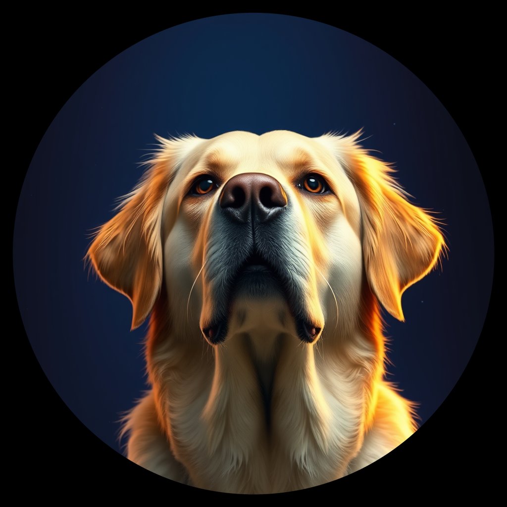 Cosmic medallion portrait of GRLS_grlsSIWAX866, a Golden Retriever