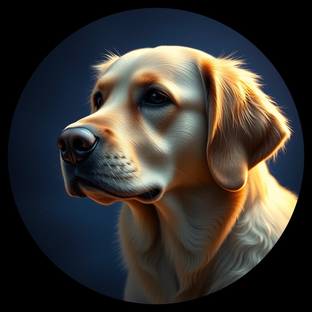Cosmic medallion portrait of GRLS_grlsSJ0A7NFF, a Golden Retriever