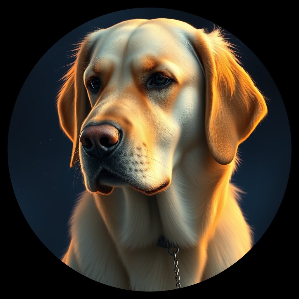 Cosmic medallion portrait of GRLS_grlsSJBWAI, a Golden Retriever