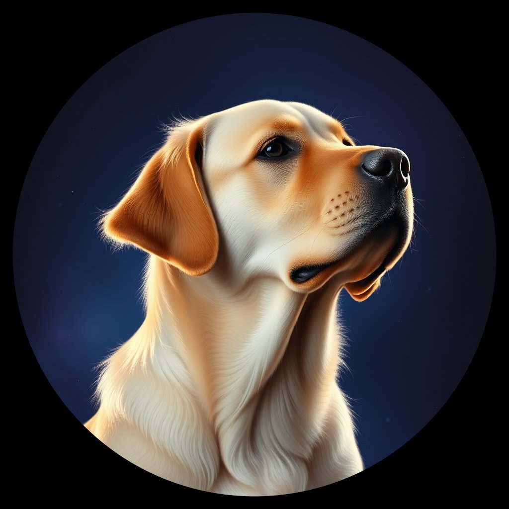 Cosmic medallion portrait of GRLS_grlsSJP1SWLL, a Golden Retriever