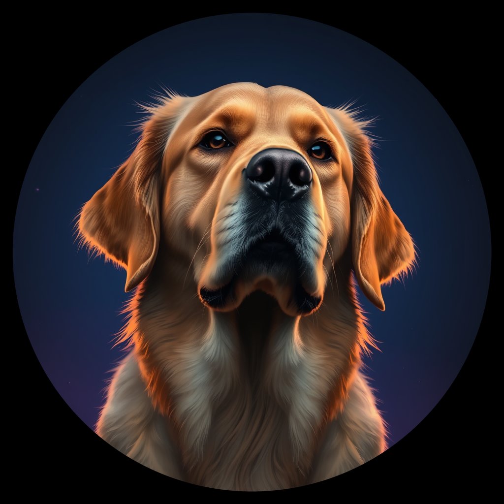 Cosmic medallion portrait of GRLS_grlsSKCE2M22, a Golden Retriever