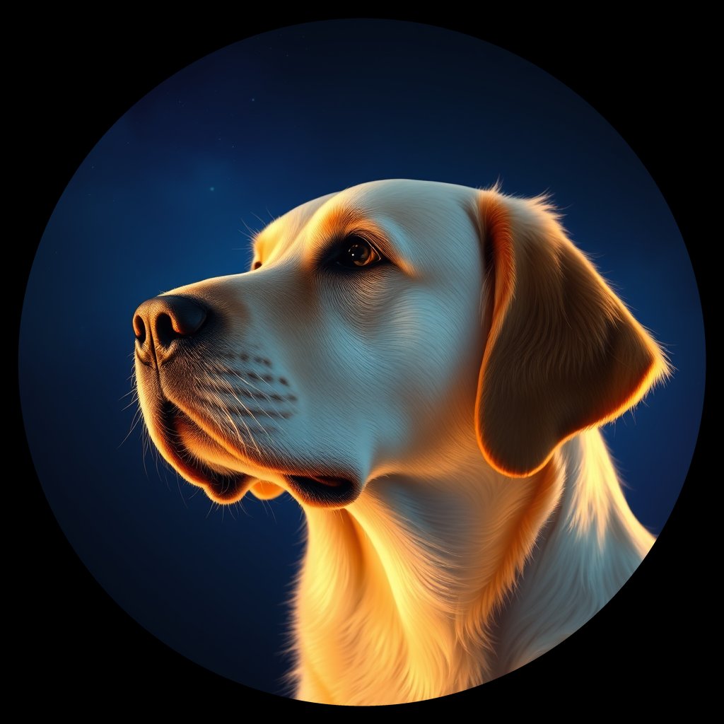 Cosmic medallion portrait of GRLS_grlsSLRBVZJJ, a Golden Retriever
