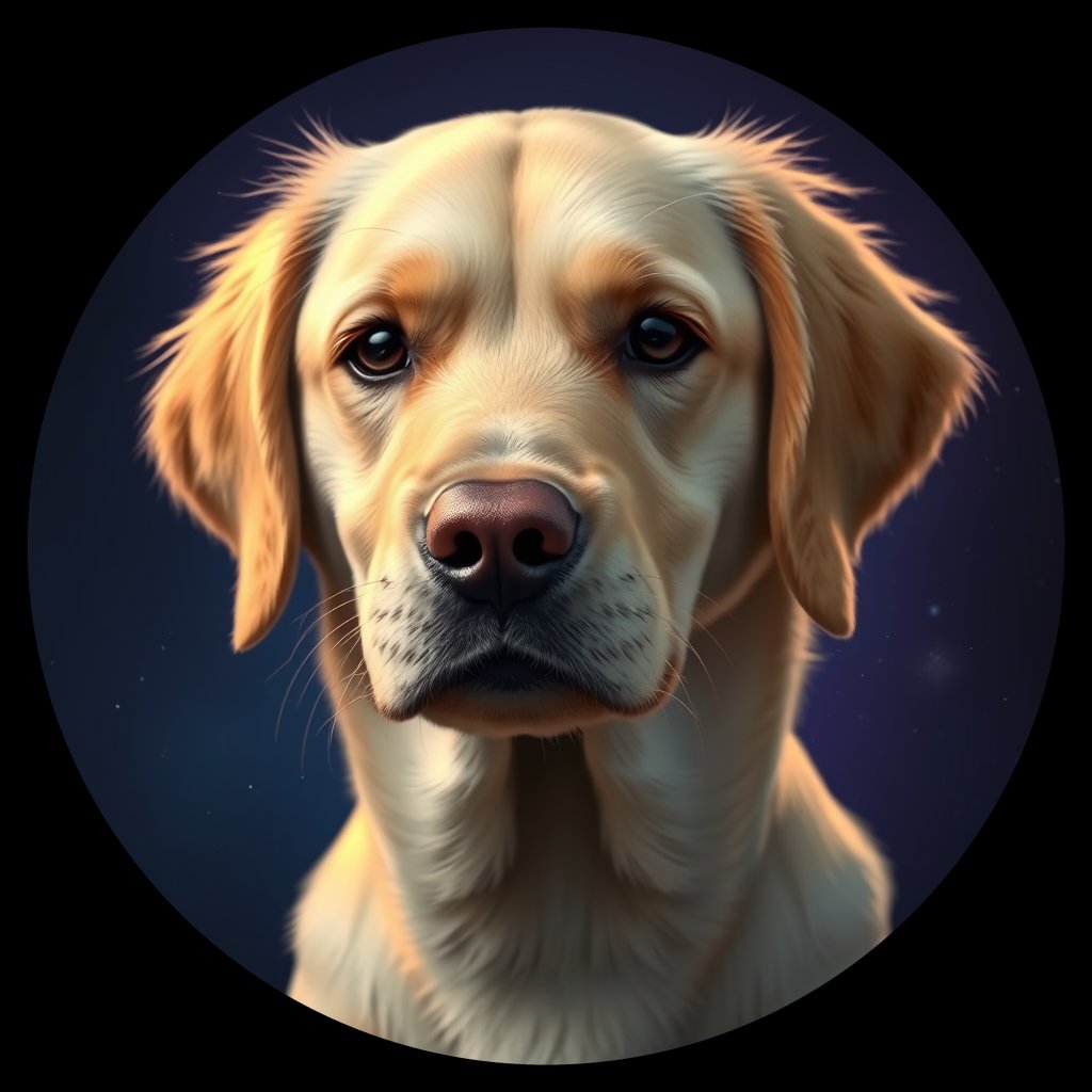 Cosmic medallion portrait of GRLS_grlsSLSG4CKK, a Golden Retriever