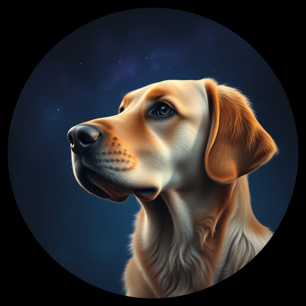 Cosmic medallion portrait of GRLS_grlsSOJUWZOO, a Golden Retriever