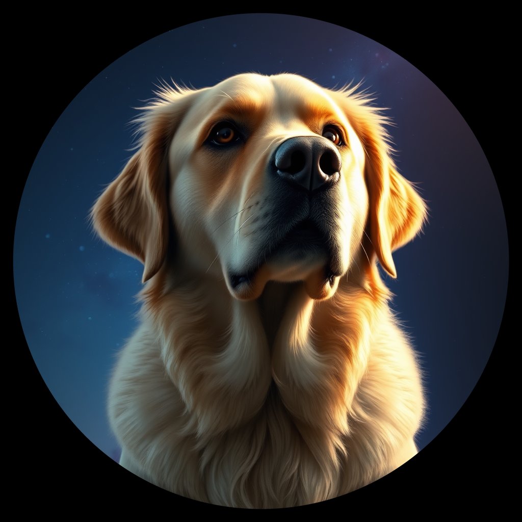 Cosmic medallion portrait of GRLS_grlsSP9PKNFF, a Golden Retriever