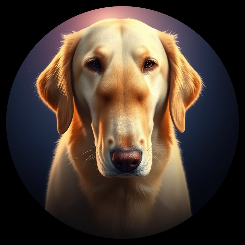 Cosmic medallion portrait of GRLS_grlsSPIZL0QQ, a Golden Retriever