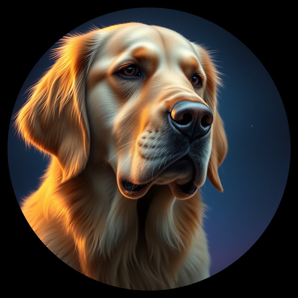 Cosmic medallion portrait of GRLS_grlsSPOW0977, a Golden Retriever