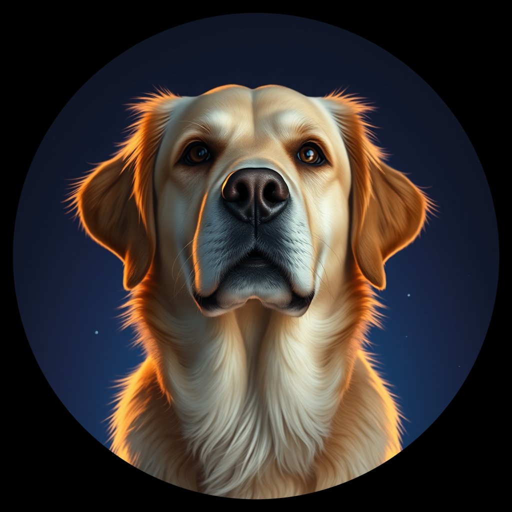 Cosmic medallion portrait of GRLS_grlsSRL159BB, a Golden Retriever