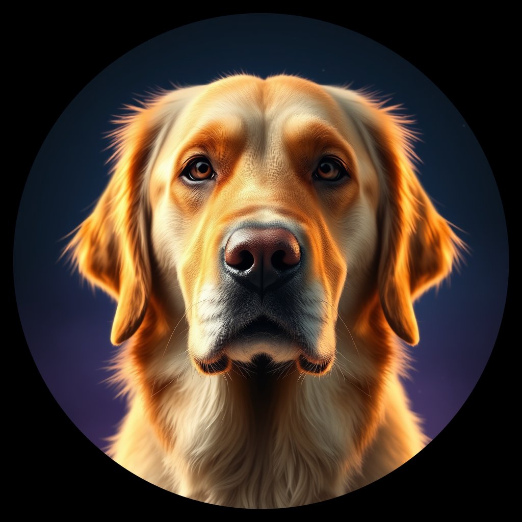 Cosmic medallion portrait of GRLS_grlsSSNHJHNN, a Golden Retriever