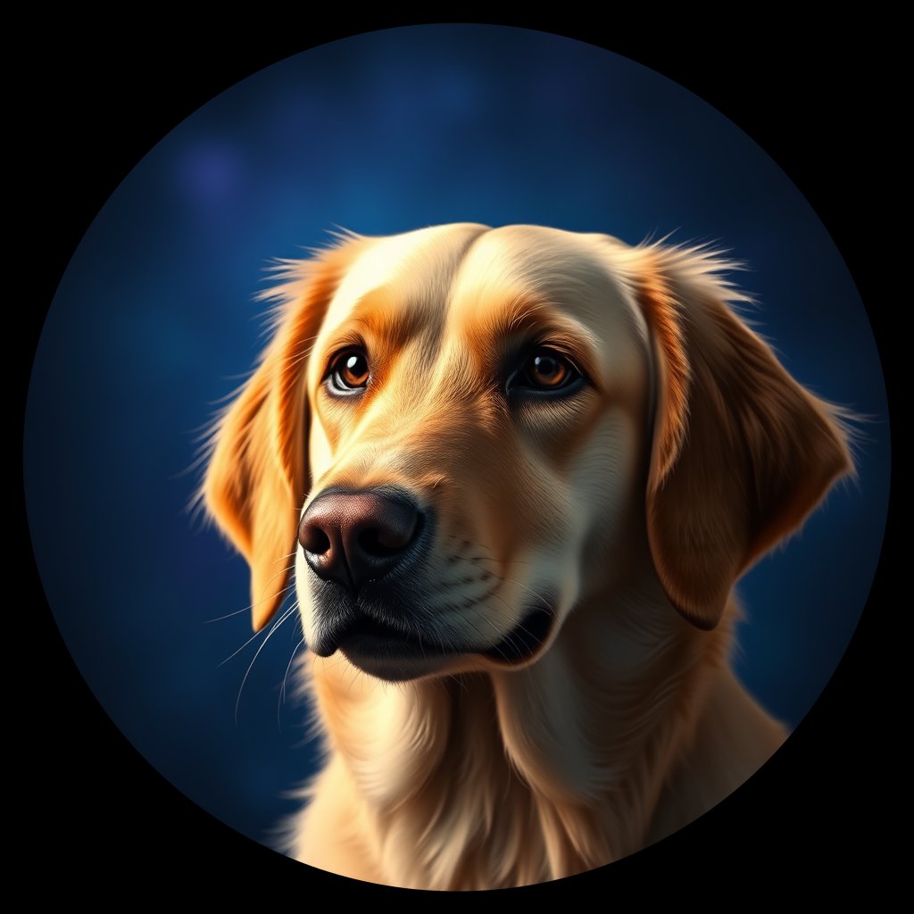 Cosmic medallion portrait of GRLS_grlsST4GOFF, a Golden Retriever