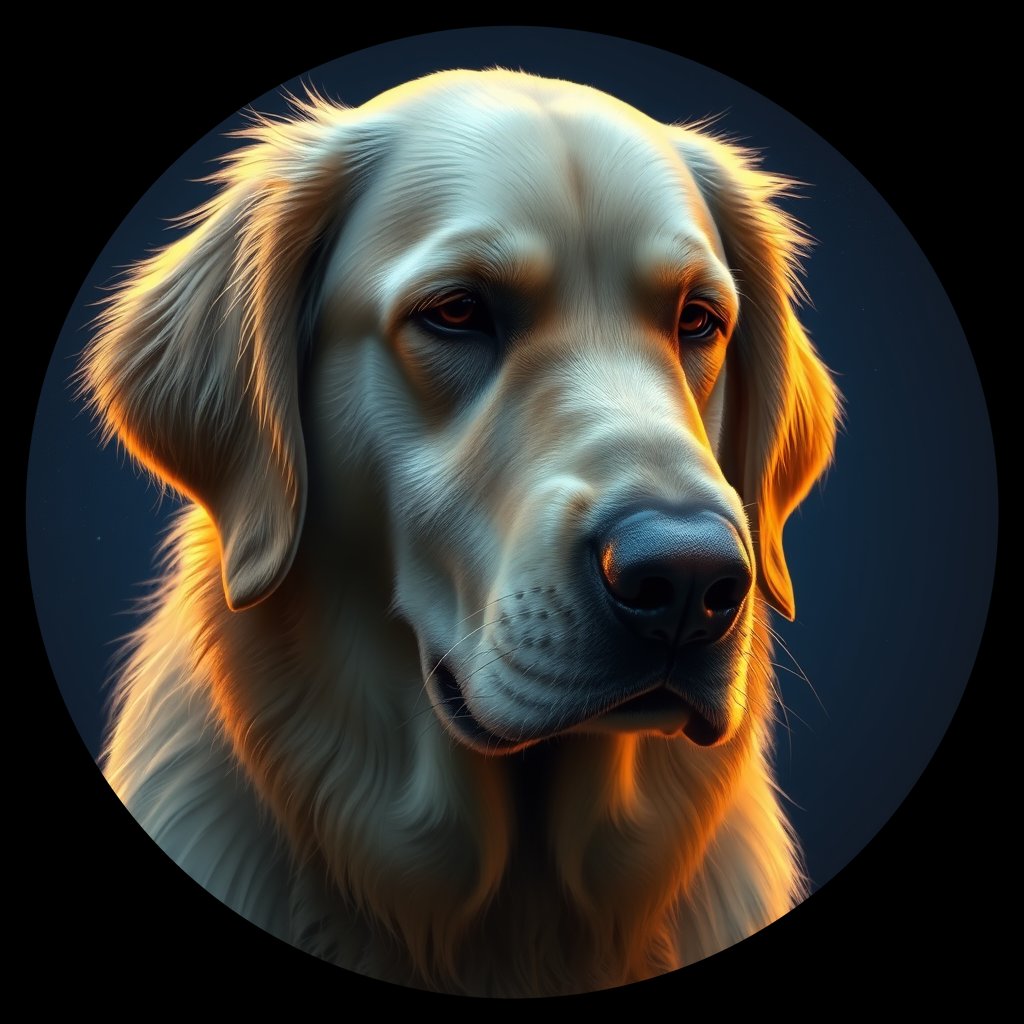 Cosmic medallion portrait of GRLS_grlsSUDI7EZZ, a Golden Retriever