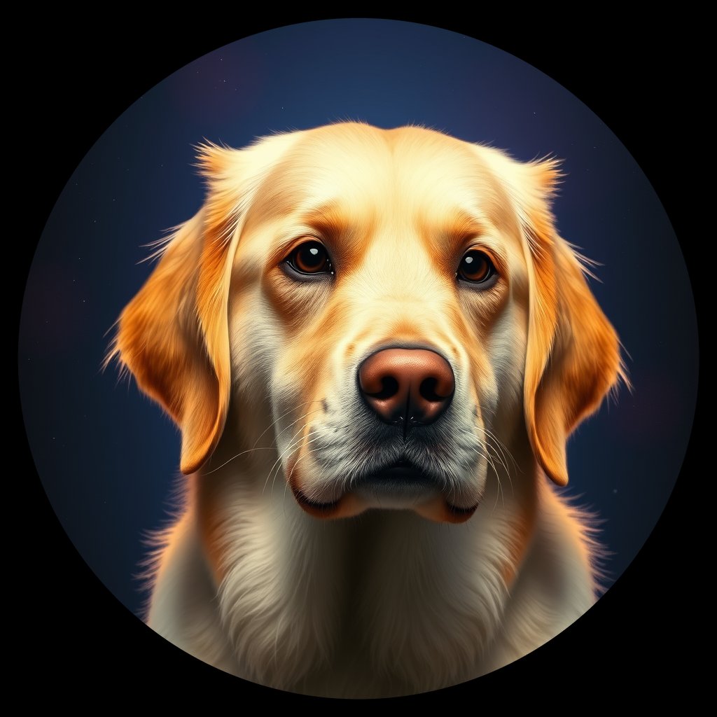 Cosmic medallion portrait of GRLS_grlsSVE0BJPP, a Golden Retriever