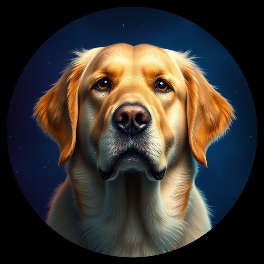 Cosmic medallion portrait of GRLS_grlsSVGN32WW, a Golden Retriever