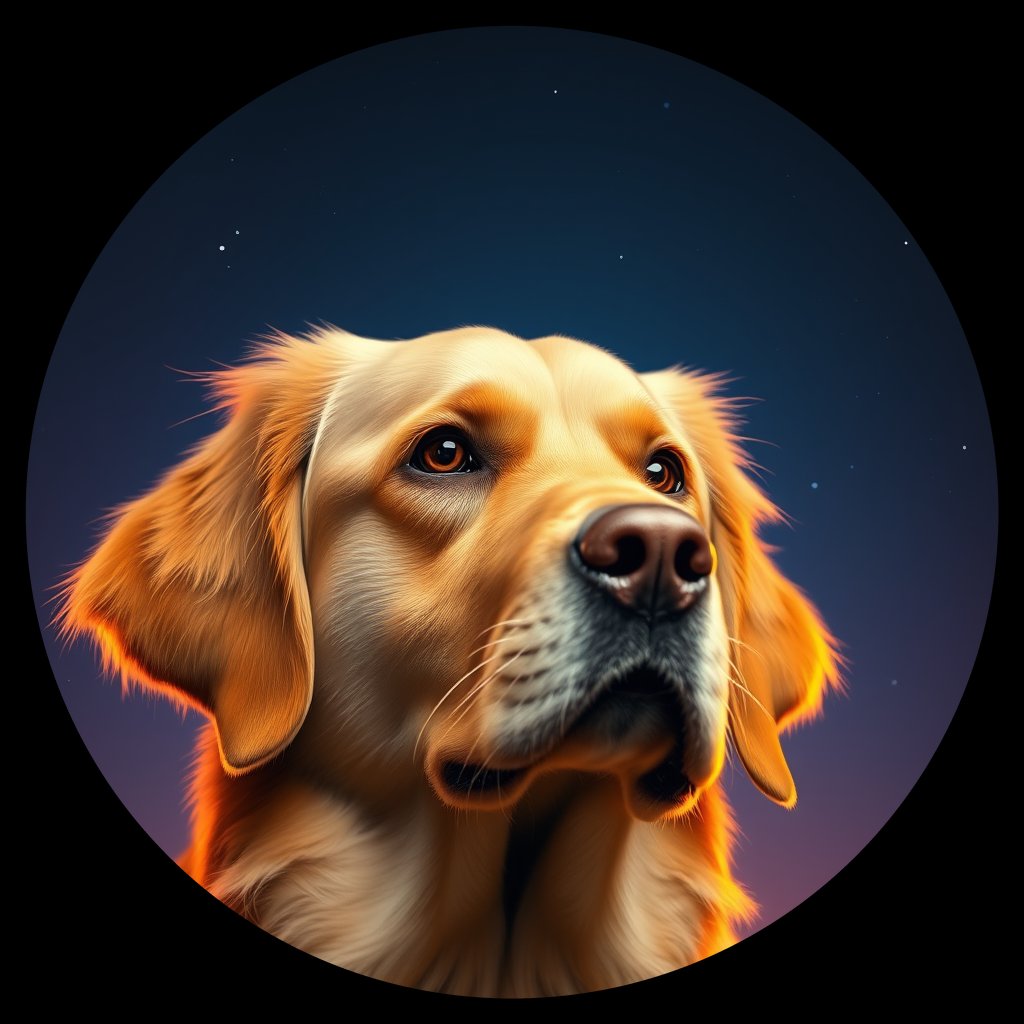 Cosmic medallion portrait of GRLS_grlsSVOYYFQQ, a Golden Retriever