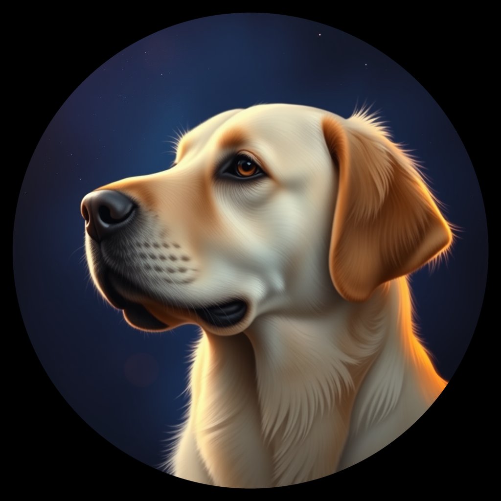 Cosmic medallion portrait of GRLS_grlsSWZTK2YY, a Golden Retriever