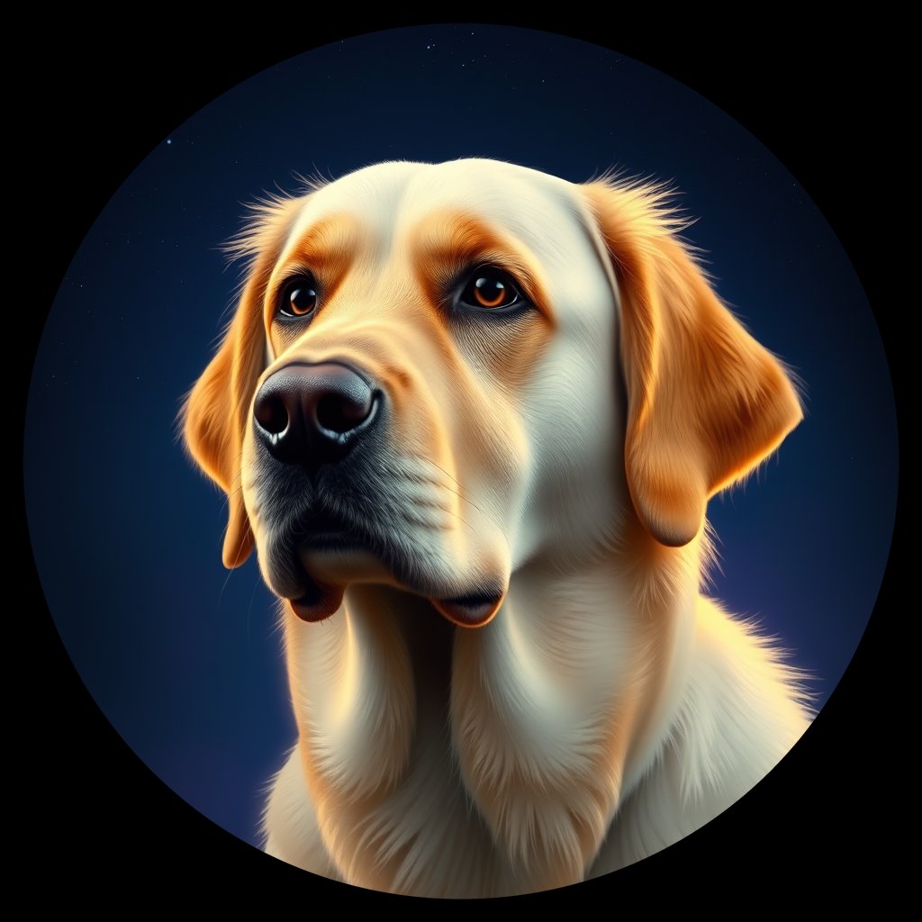 Cosmic medallion portrait of GRLS_grlsSXRBB9KK, a Golden Retriever