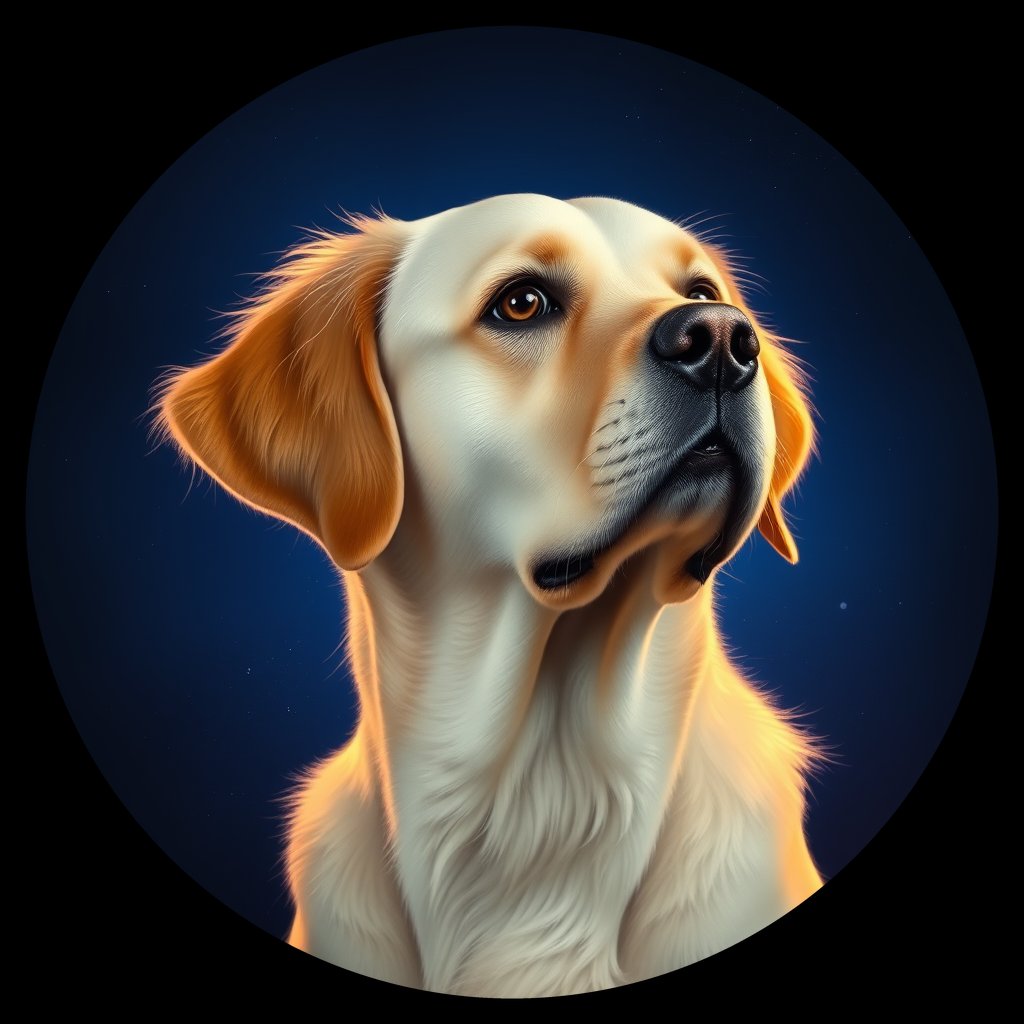 Cosmic medallion portrait of GRLS_grlsSYDRUX77, a Golden Retriever