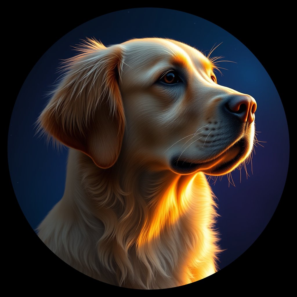 Cosmic medallion portrait of GRLS_grlsSYG7XR99, a Golden Retriever