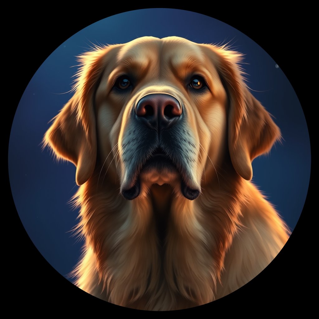 Cosmic medallion portrait of GRLS_grlsT0IMF822, a Golden Retriever