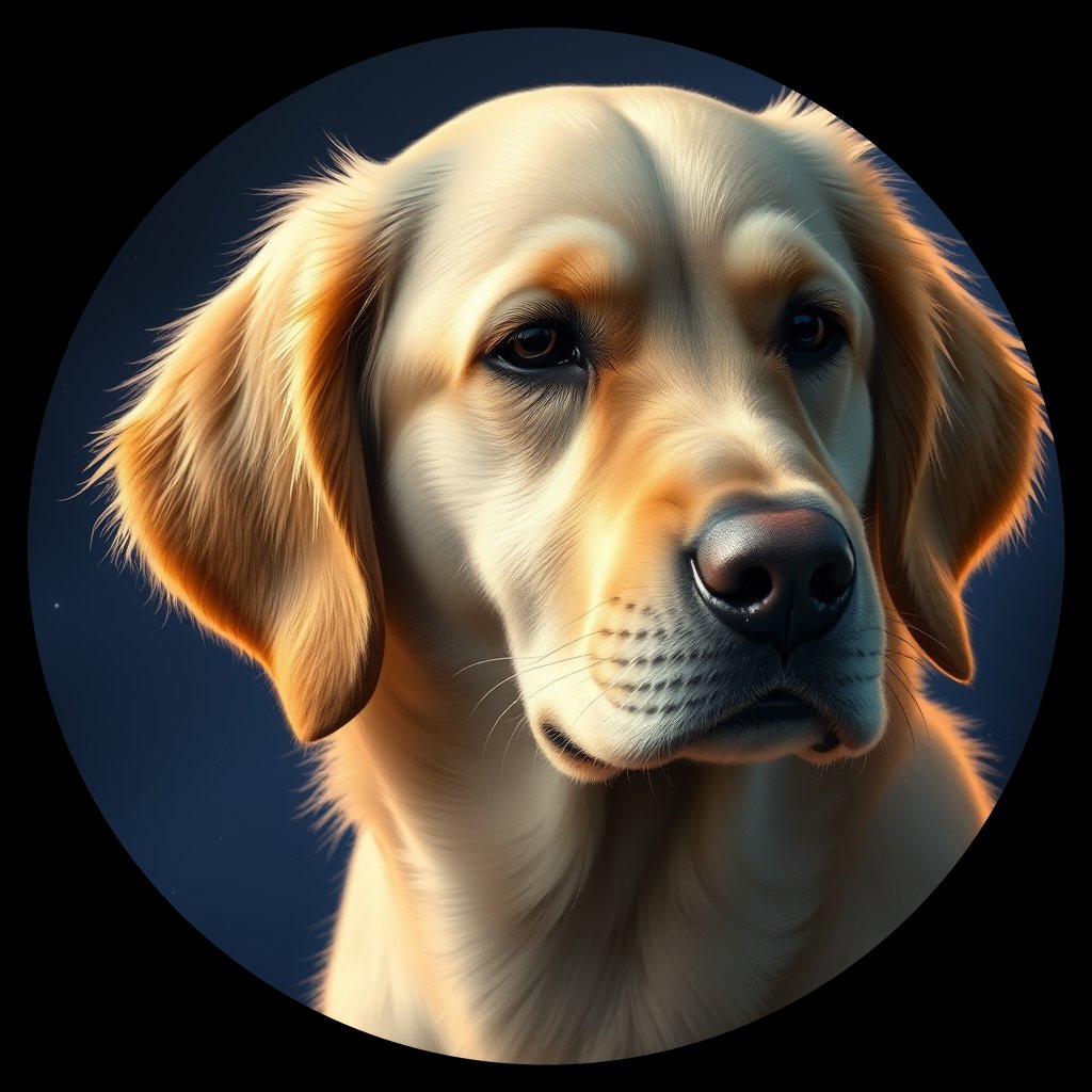 Cosmic medallion portrait of GRLS_grlsT13LR5ZZ, a Golden Retriever