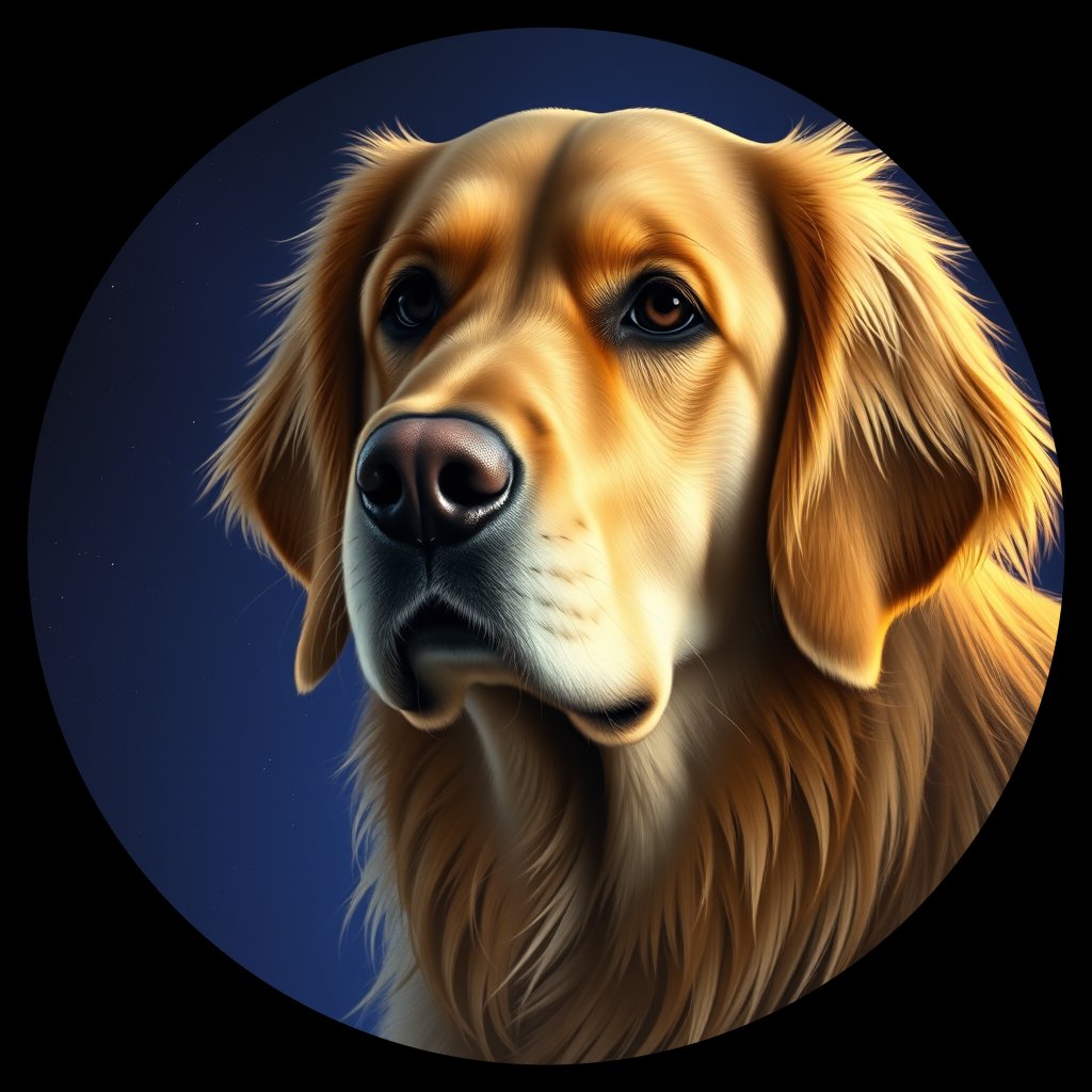Cosmic medallion portrait of GRLS_grlsT1P6CE11, a Golden Retriever