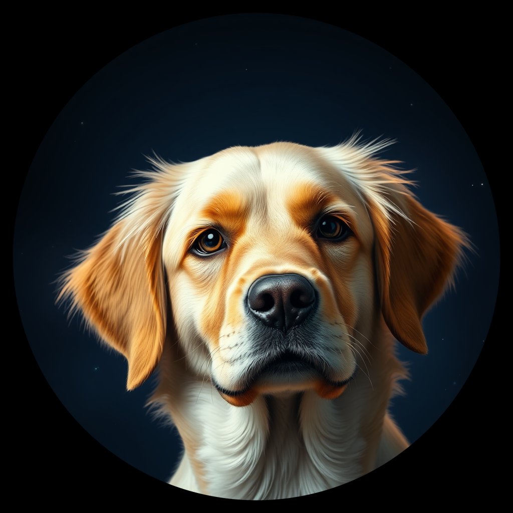 Cosmic medallion portrait of GRLS_grlsT20MZ3OO, a Golden Retriever