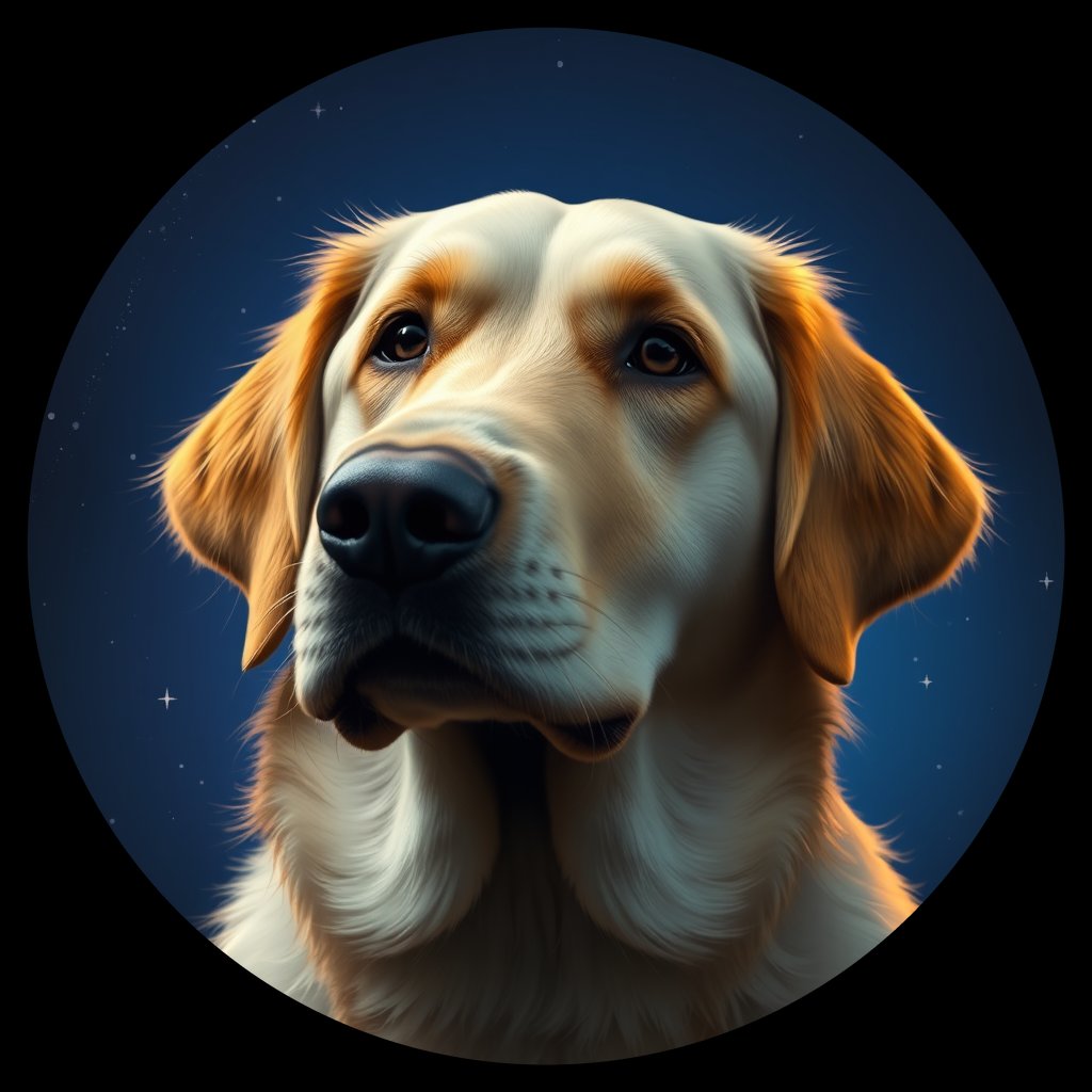 Cosmic medallion portrait of GRLS_grlsT2P2TW66, a Golden Retriever