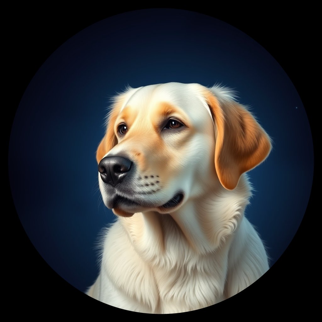 Cosmic medallion portrait of GRLS_grlsT405U4OO, a Golden Retriever