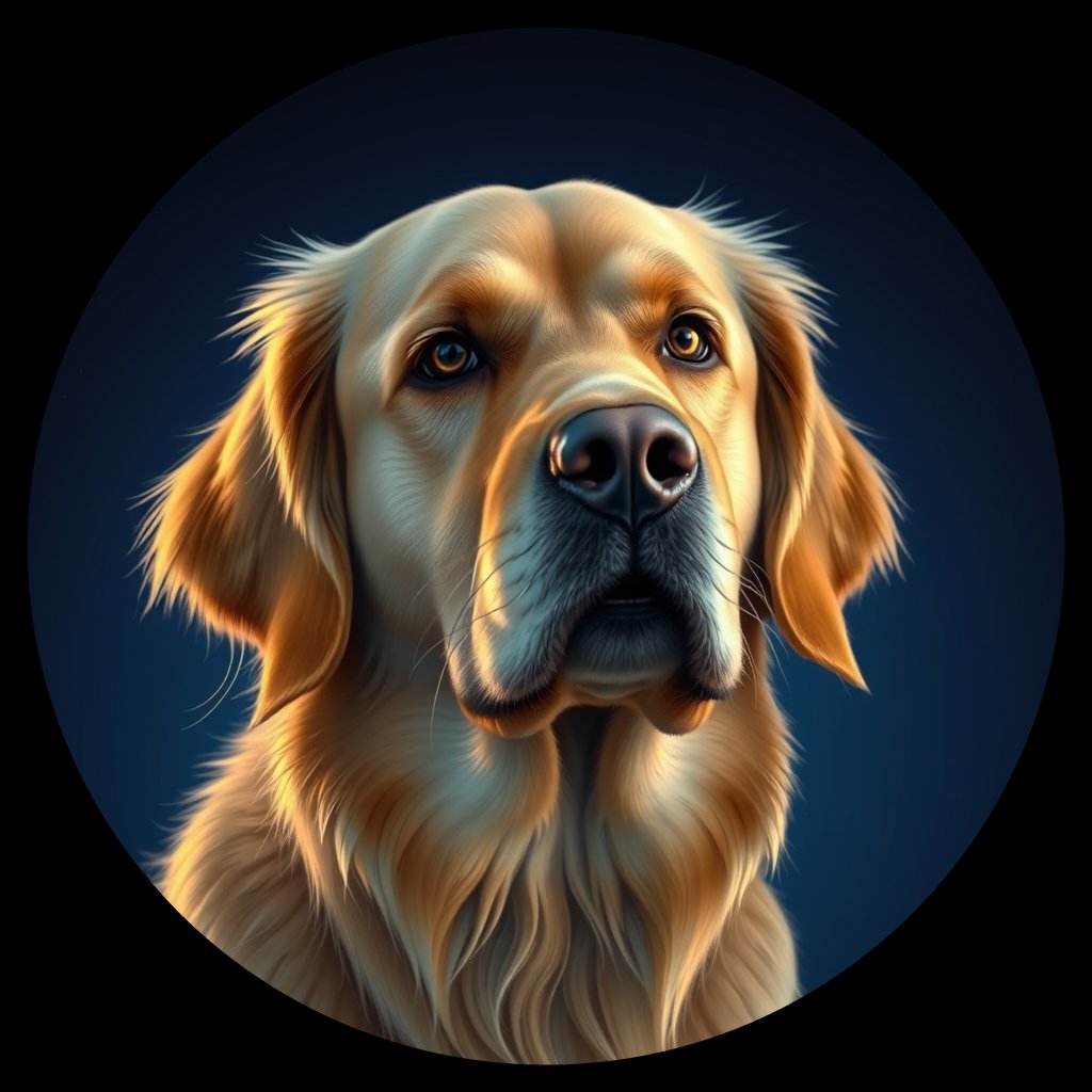 Cosmic medallion portrait of GRLS_grlsT459F8JJ, a Golden Retriever