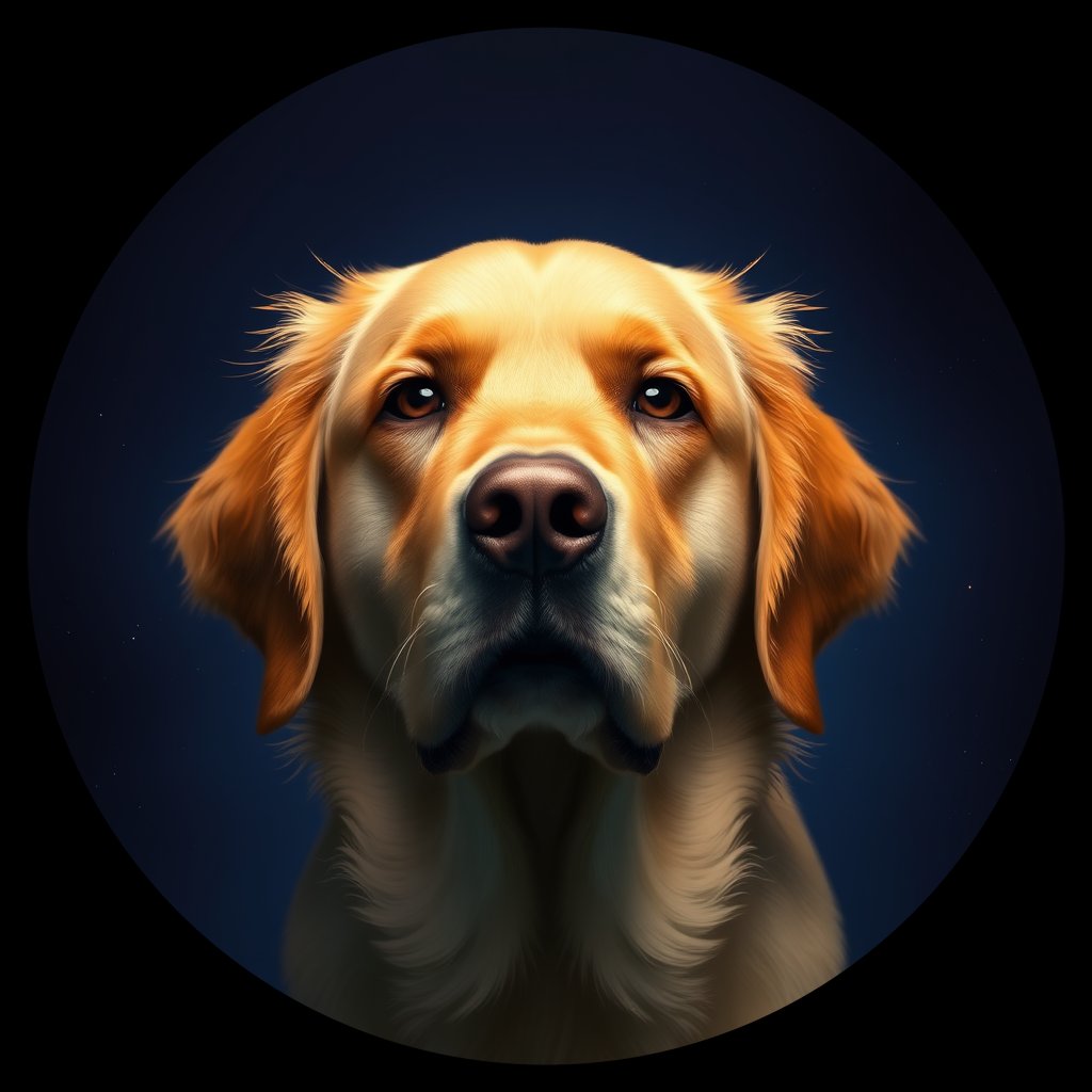 Cosmic medallion portrait of GRLS_grlsT4OKWOJJ, a Golden Retriever