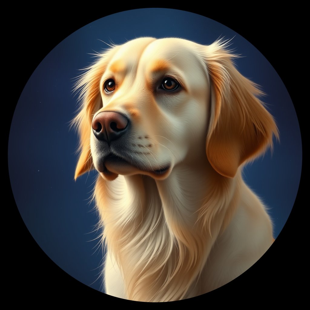 Cosmic medallion portrait of GRLS_grlsT5K9SR99, a Golden Retriever