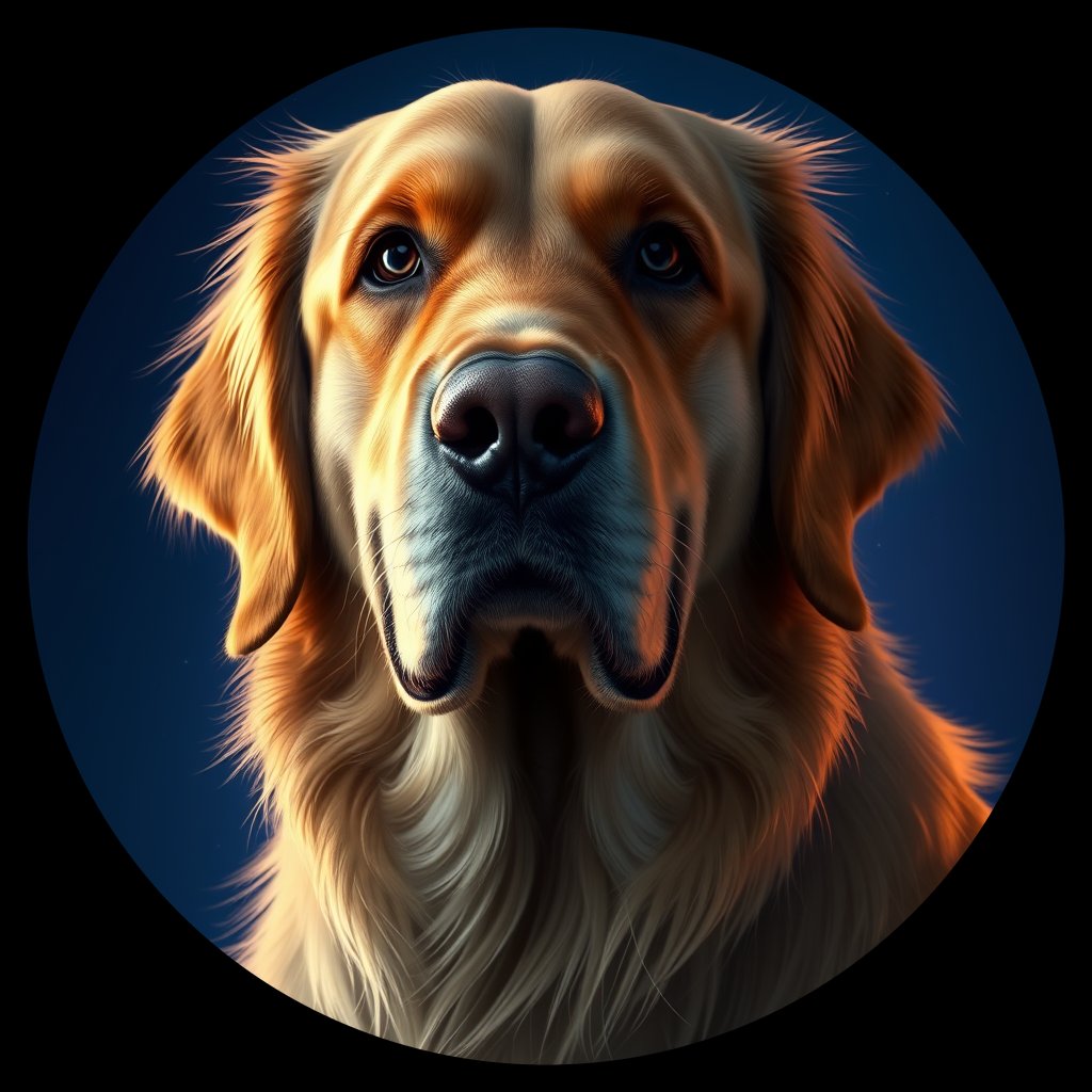 Cosmic medallion portrait of GRLS_grlsT6UHNIAA, a Golden Retriever
