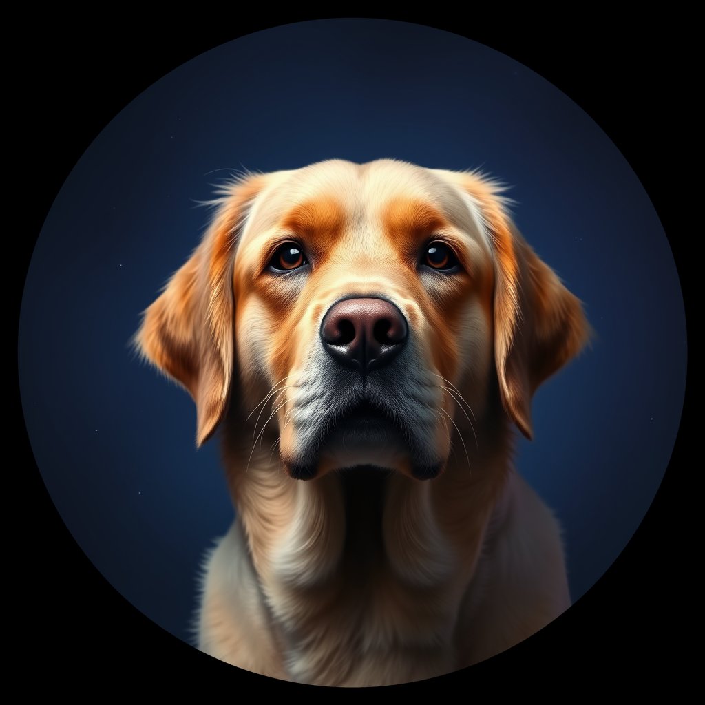 Cosmic medallion portrait of GRLS_grlsT71DHLKK, a Golden Retriever