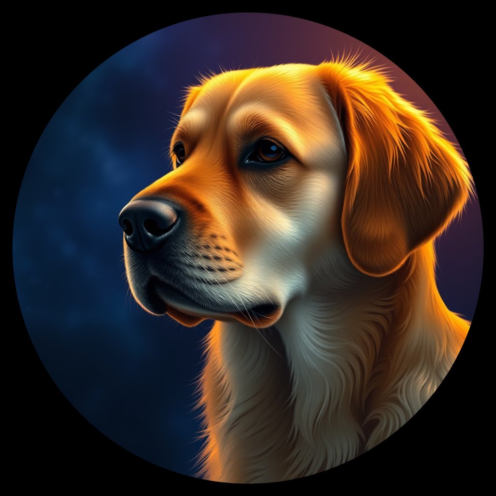 Cosmic medallion portrait of GRLS_grlsT7FPML44, a Golden Retriever