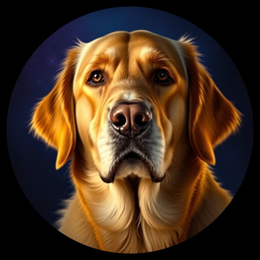 Cosmic medallion portrait of GRLS_grlsT7R88NPP, a Golden Retriever