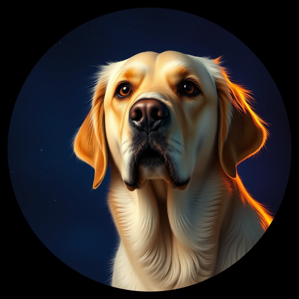 Cosmic medallion portrait of GRLS_grlsT8P263HH, a Golden Retriever