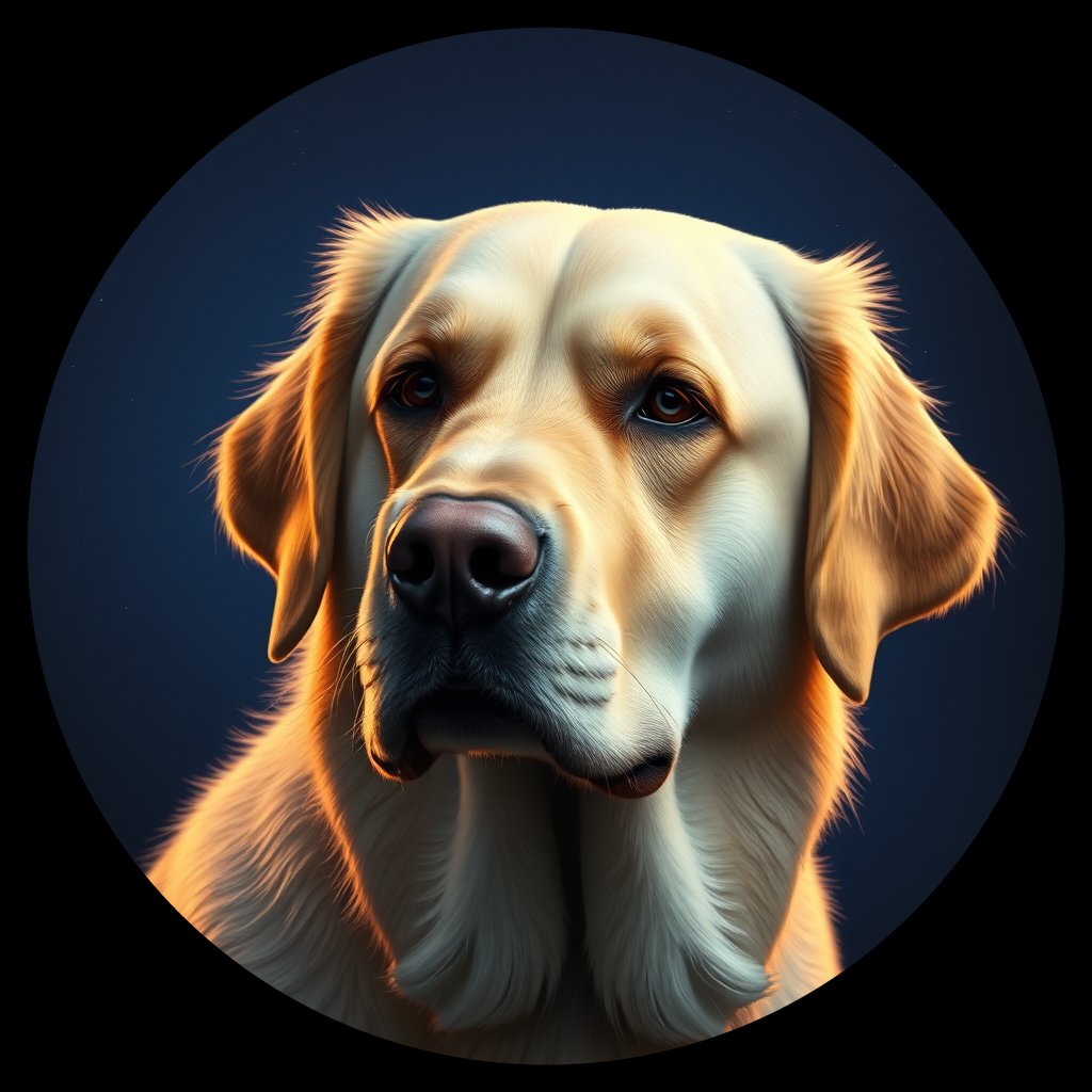 Cosmic medallion portrait of GRLS_grlsT9MN8IJJ, a Golden Retriever