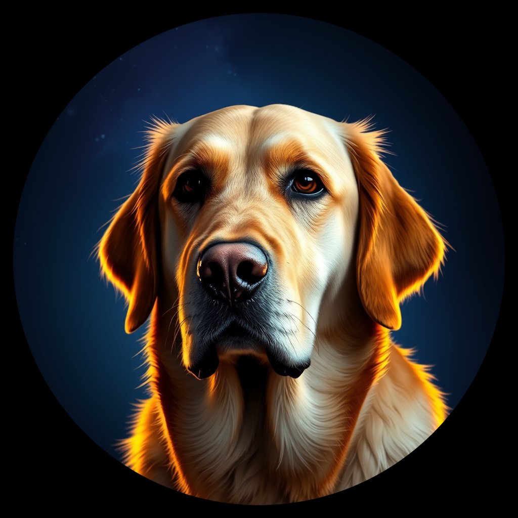 Cosmic medallion portrait of GRLS_grlsT9U2Q, a Golden Retriever