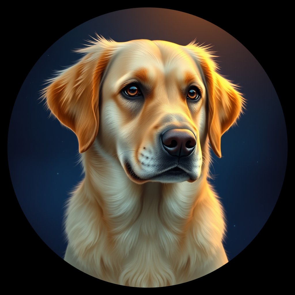 Cosmic medallion portrait of GRLS_grlsTASR6WNN, a Golden Retriever