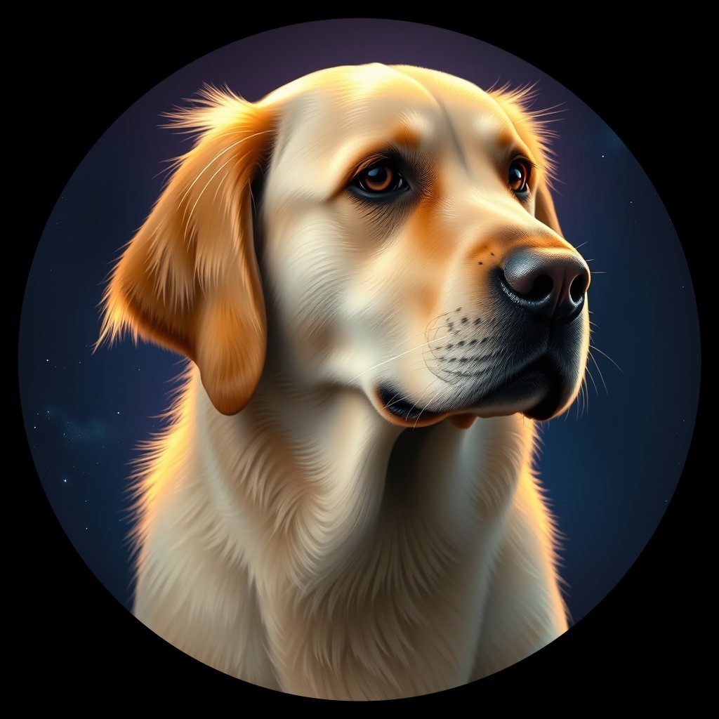 Cosmic medallion portrait of GRLS_grlsTBRVCWW, a Golden Retriever