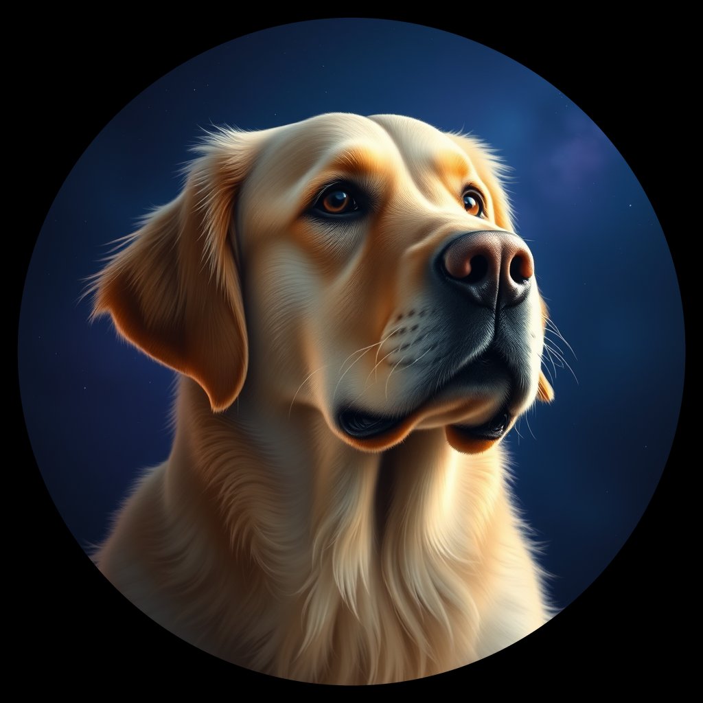 Cosmic medallion portrait of GRLS_grlsTCDZZ655, a Golden Retriever