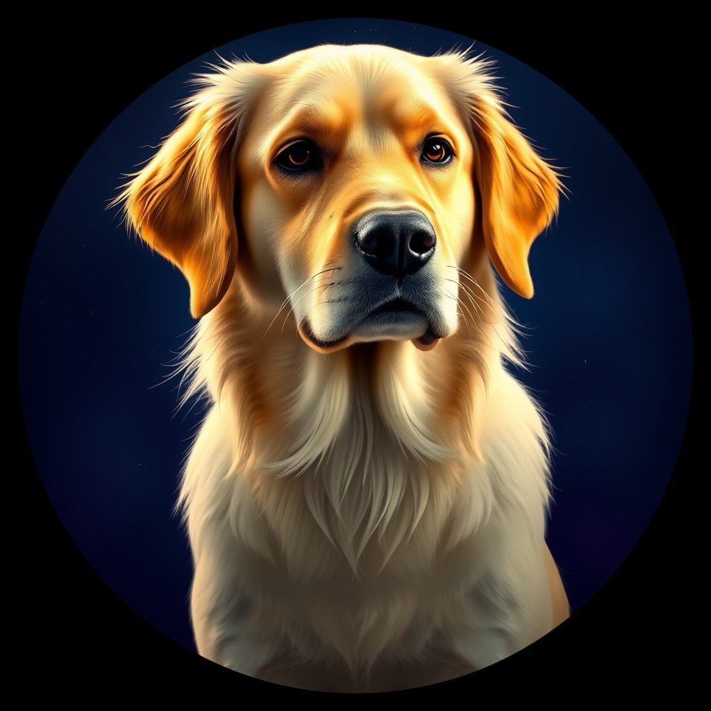 Cosmic medallion portrait of GRLS_grlsTCP3GB11, a Golden Retriever