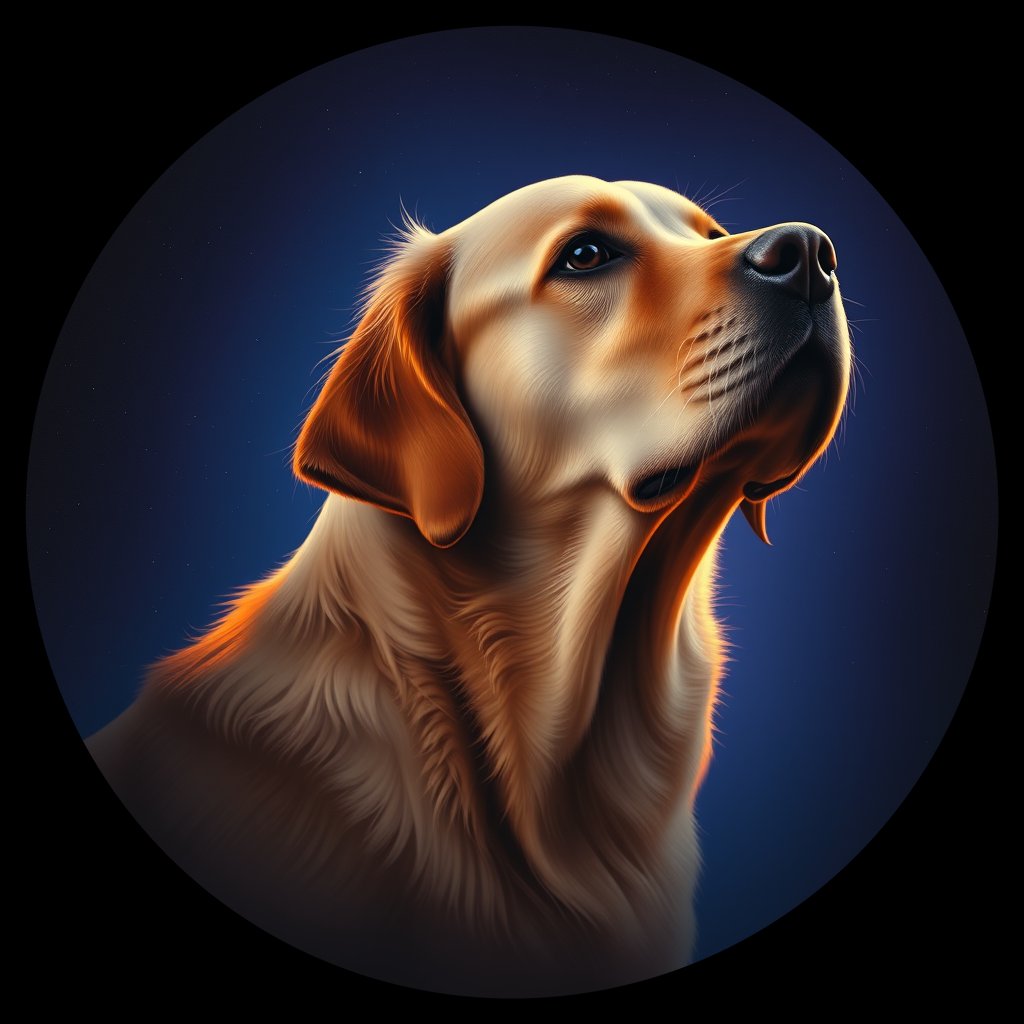 Cosmic medallion portrait of GRLS_grlsTCV97AGG, a Golden Retriever