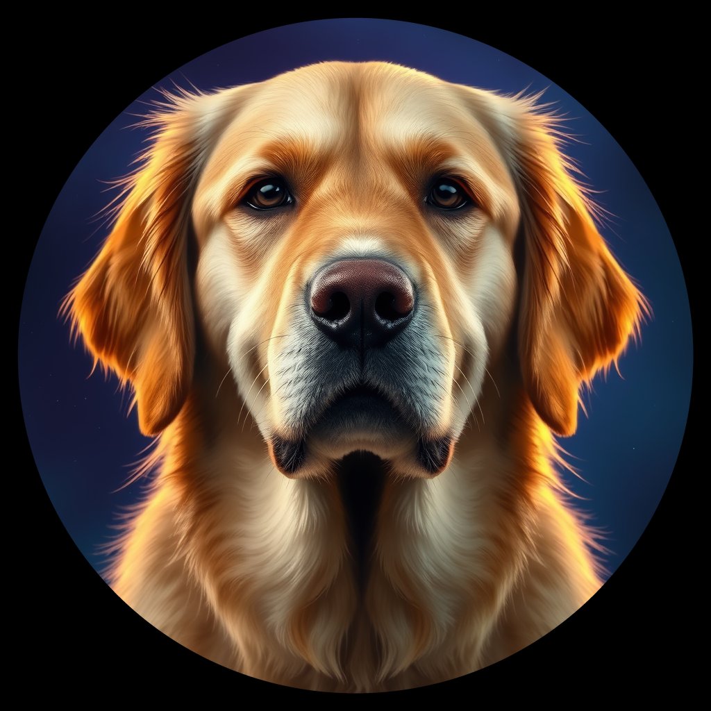 Cosmic medallion portrait of GRLS_grlsTDAQ6R00, a Golden Retriever
