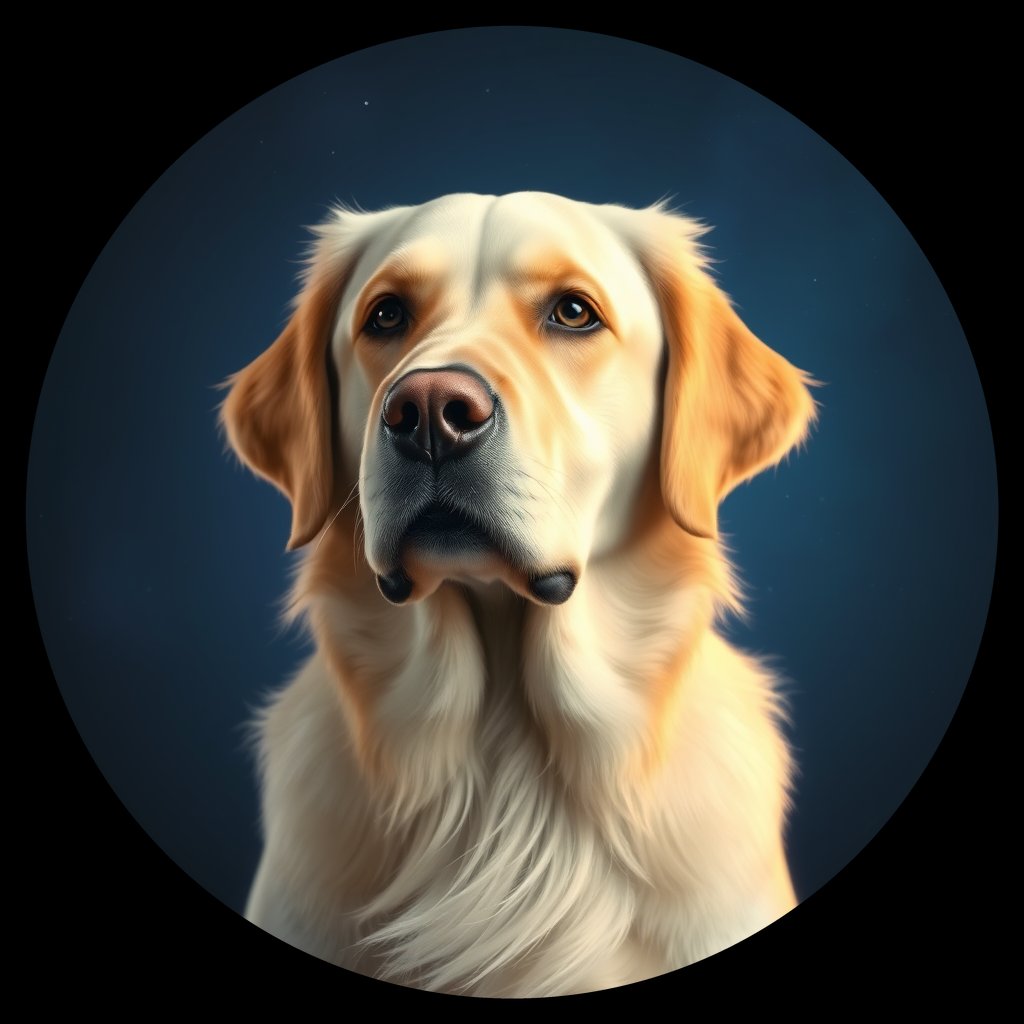 Cosmic medallion portrait of GRLS_grlsTDVKJZ22, a Golden Retriever