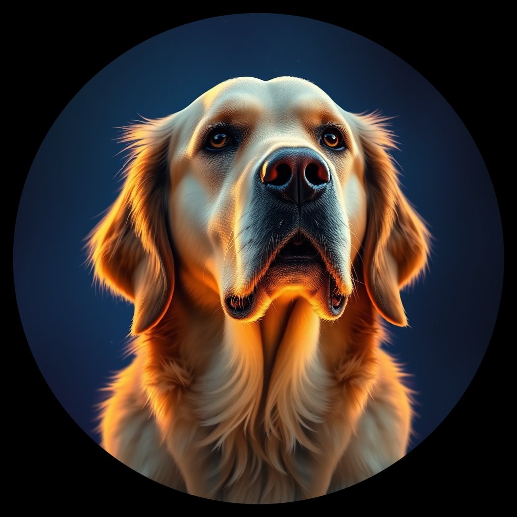 Cosmic medallion portrait of GRLS_grlsTE9FC4FF, a Golden Retriever