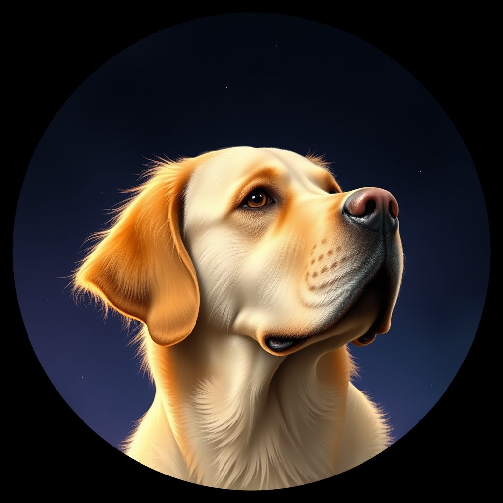 Cosmic medallion portrait of GRLS_grlsTEMI3DYY, a Golden Retriever