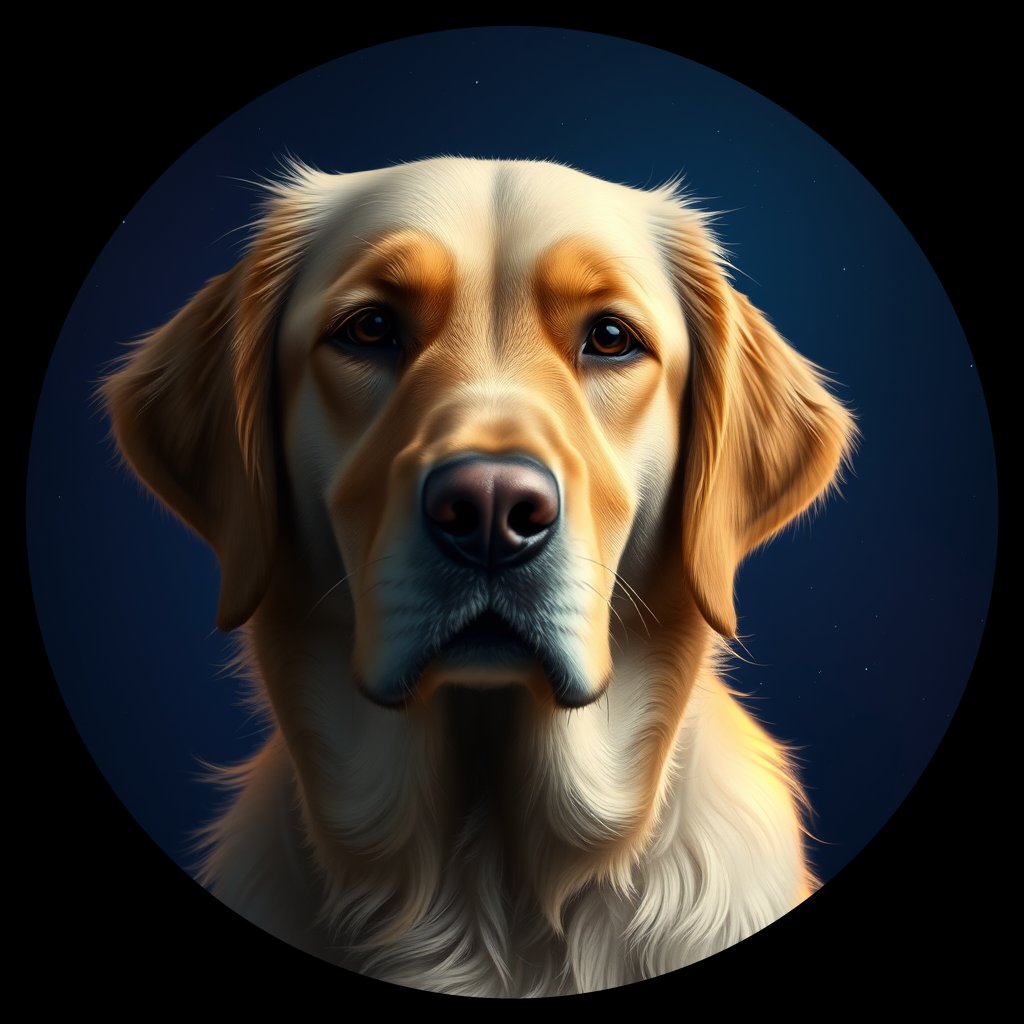 Cosmic medallion portrait of GRLS_grlsTFDXIW55, a Golden Retriever